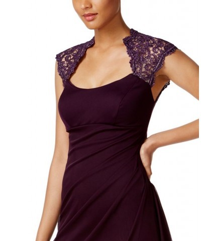 Stand-Collar Illusion Back Gown Purple $56.76 Dresses