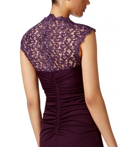 Stand-Collar Illusion Back Gown Purple $56.76 Dresses