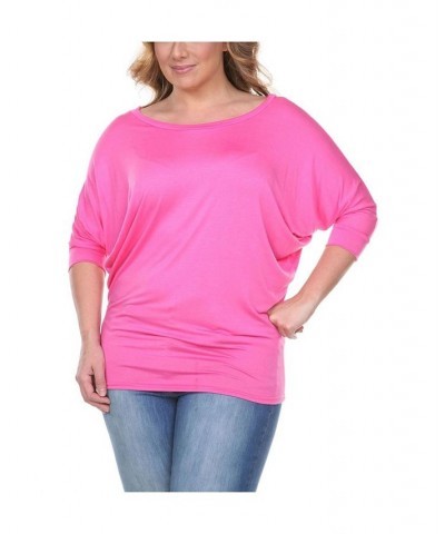 Plus Size Bat Sleeve Tunic Top Fuchsia $32.24 Tops