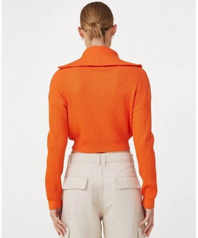 Women's Crop Rib Zip Collar Sweater Orange $25.80 Sweaters