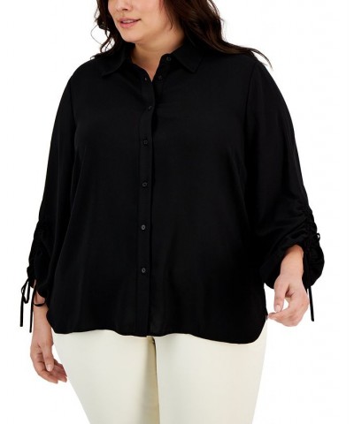 Plus Size Ruched-Sleeve Blouse Black $44.01 Tops