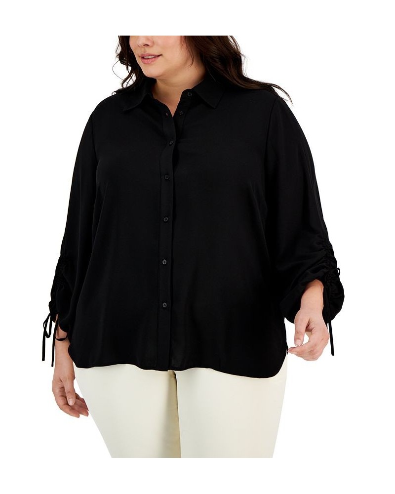 Plus Size Ruched-Sleeve Blouse Black $44.01 Tops