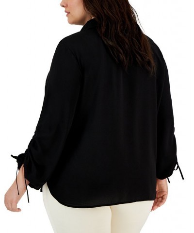 Plus Size Ruched-Sleeve Blouse Black $44.01 Tops