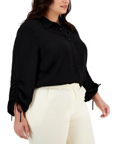 Plus Size Ruched-Sleeve Blouse Black $44.01 Tops