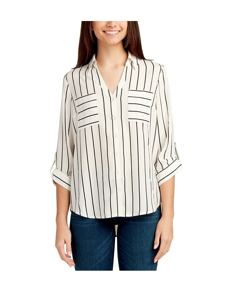 Juniors' Two-Pocket Striped Button-Up Shirt Pat A $24.99 Tops