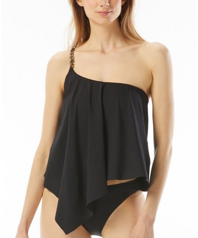 Women's Chain-Detail One-Shoulder Tankini Black $54.52 Swimsuits