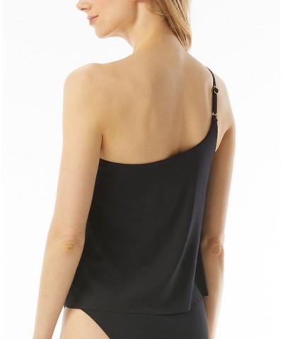 Women's Chain-Detail One-Shoulder Tankini Black $54.52 Swimsuits