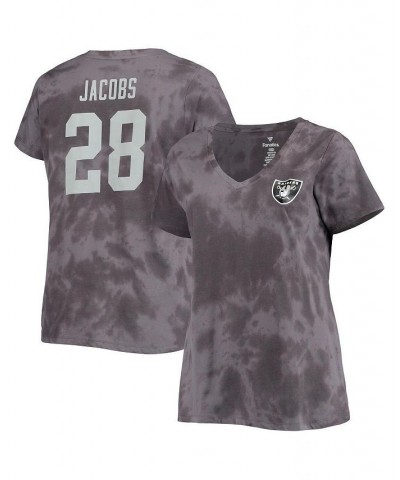 Women's Josh Jacobs Charcoal Las Vegas Raiders Plus Size Name and Number Tie-Dye T-shirt Charcoal $21.50 Tops