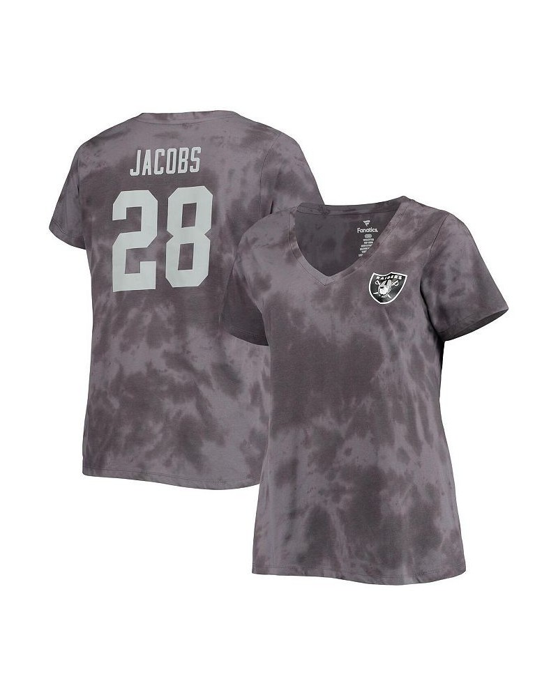 Women's Josh Jacobs Charcoal Las Vegas Raiders Plus Size Name and Number Tie-Dye T-shirt Charcoal $21.50 Tops