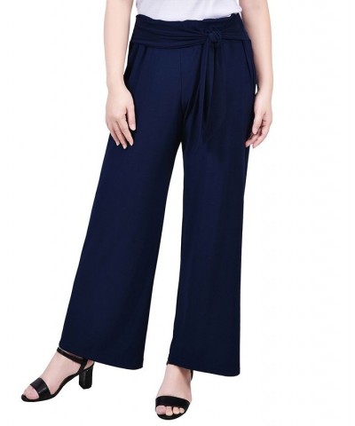Petite Cropped Pull On Pants with Sash Blue $14.08 Pants
