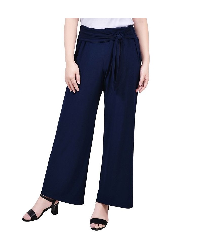 Petite Cropped Pull On Pants with Sash Blue $14.08 Pants