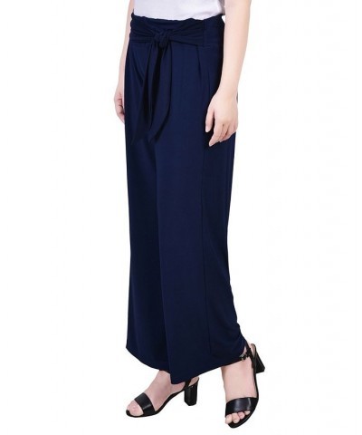 Petite Cropped Pull On Pants with Sash Blue $14.08 Pants