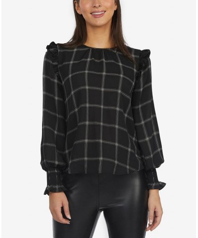 Women's Blouse with Plaid Ruffled Shoulders Multi $25.07 Tops