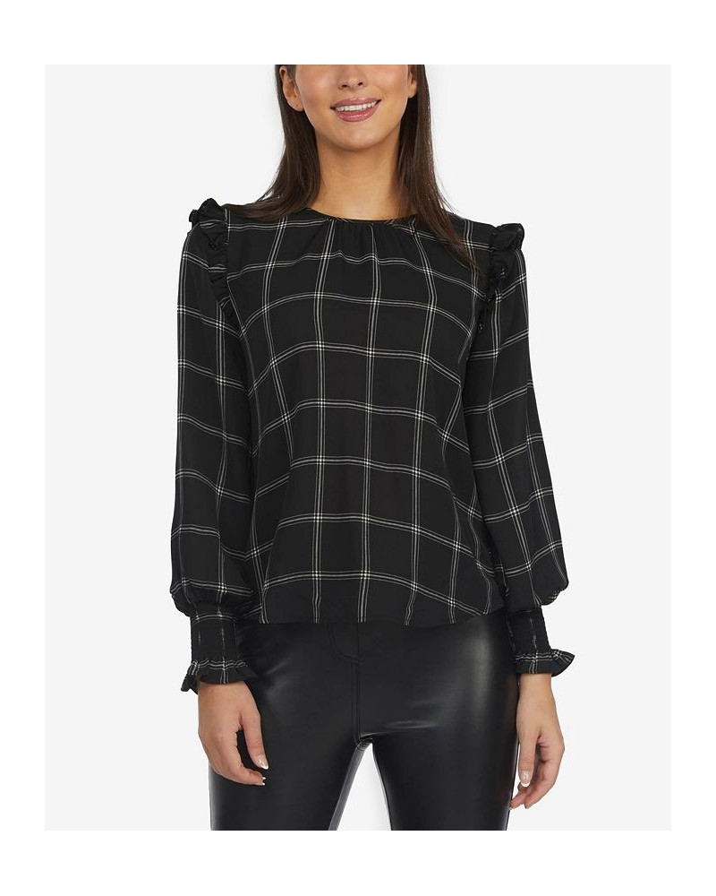 Women's Blouse with Plaid Ruffled Shoulders Multi $25.07 Tops