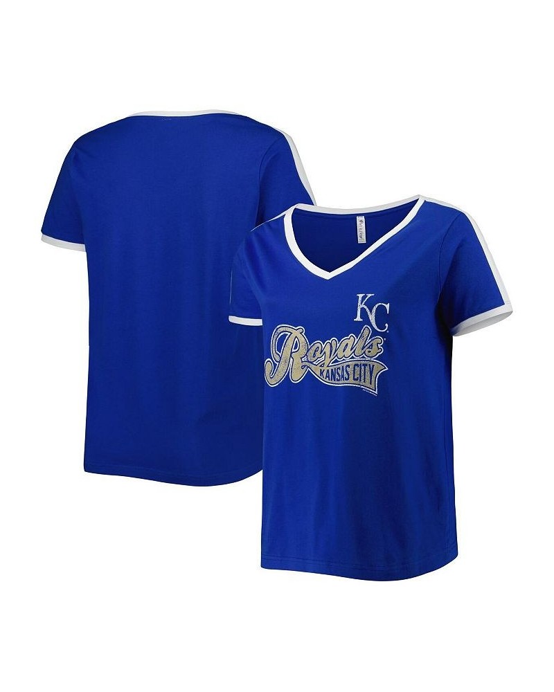 Women's Royal Kansas City Royals Plus Size V-Neck T-shirt Royal $25.37 Tops