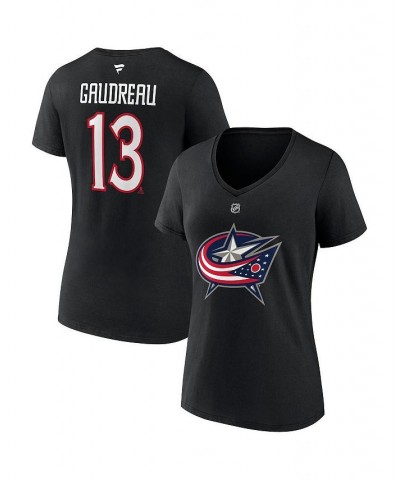 Women's Branded Johnny Gaudreau Black Columbus Blue Jackets Special Edition 2.0 Name and Number V-Neck T-shirt Black $19.35 Tops