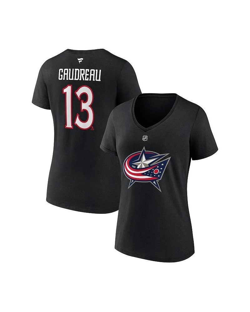 Women's Branded Johnny Gaudreau Black Columbus Blue Jackets Special Edition 2.0 Name and Number V-Neck T-shirt Black $19.35 Tops