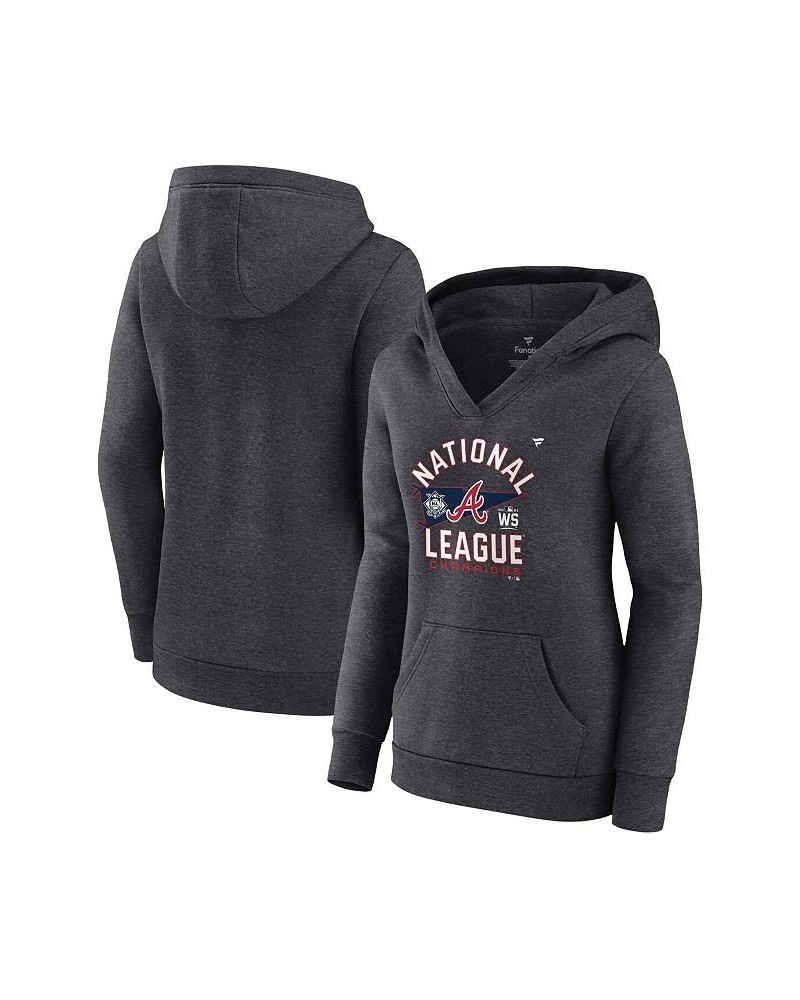 Women's Atlanta Braves 2021 National League Champions Locker Room Crossover Neck Pullover Hoodie Heather Charcoal $32.20 Swea...