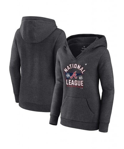 Women's Atlanta Braves 2021 National League Champions Locker Room Crossover Neck Pullover Hoodie Heather Charcoal $32.20 Swea...