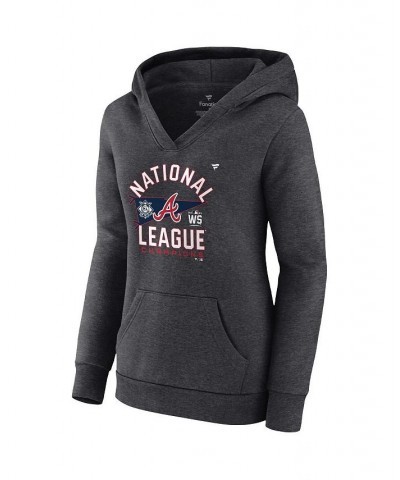 Women's Atlanta Braves 2021 National League Champions Locker Room Crossover Neck Pullover Hoodie Heather Charcoal $32.20 Swea...