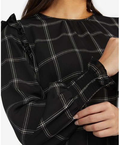 Women's Blouse with Plaid Ruffled Shoulders Multi $25.07 Tops