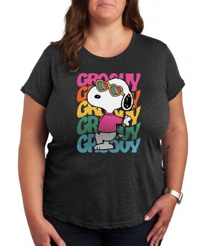 Plus Size Trendy Peanuts Graphic T-shirt Gray $11.03 Tops
