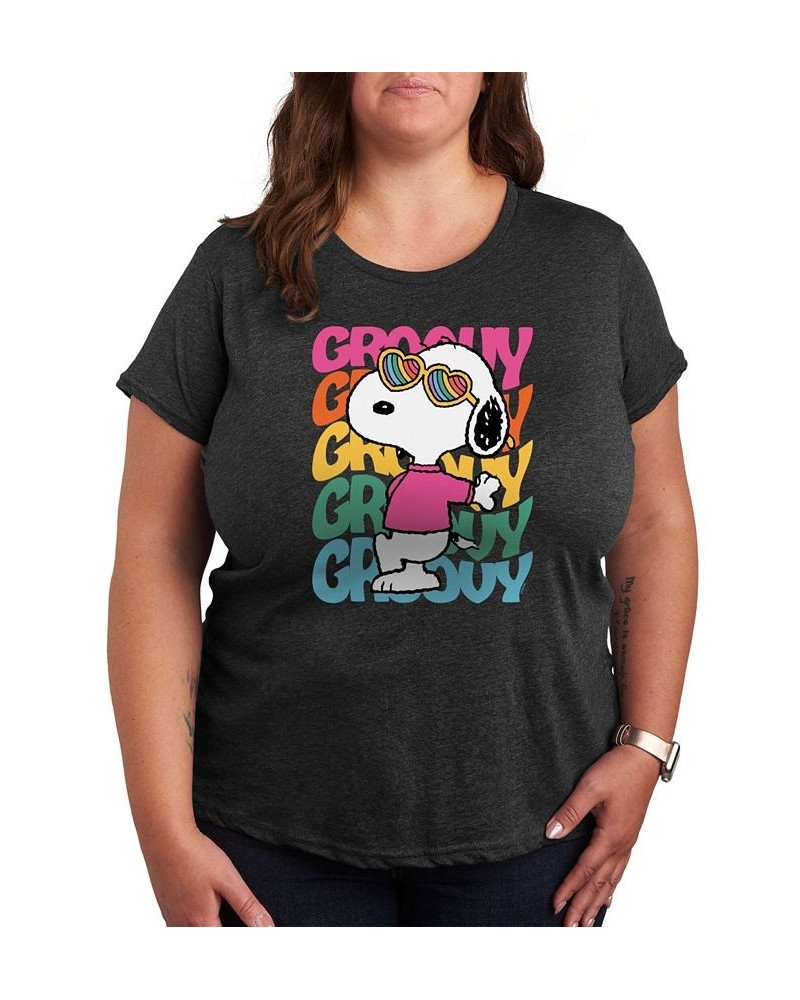 Plus Size Trendy Peanuts Graphic T-shirt Gray $11.03 Tops