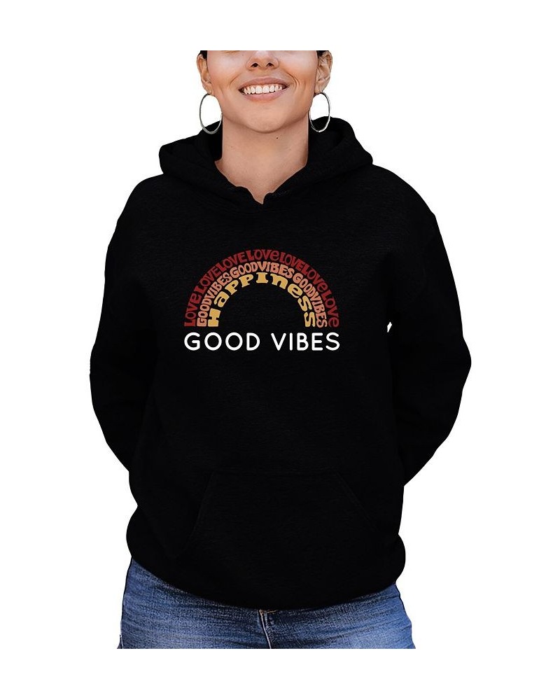 Women's Word Art Good Vibes Hooded Sweatshirt Black $30.00 Sweatshirts