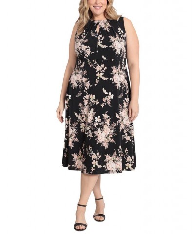 Plus Size Floral-Print Keyhole Sleeveless A-Line Dress Black/Taupe $51.23 Dresses