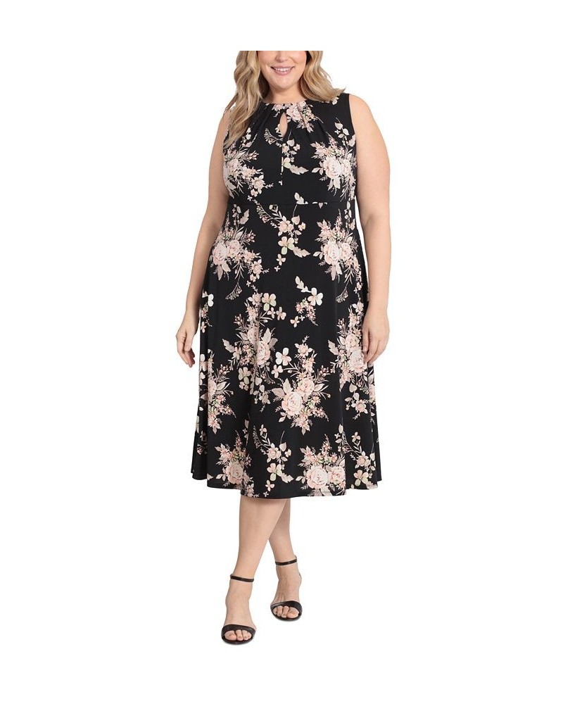 Plus Size Floral-Print Keyhole Sleeveless A-Line Dress Black/Taupe $51.23 Dresses