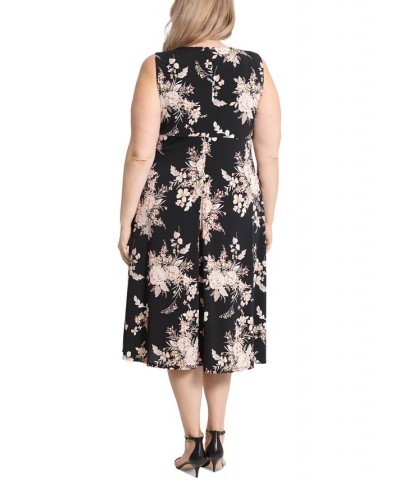 Plus Size Floral-Print Keyhole Sleeveless A-Line Dress Black/Taupe $51.23 Dresses