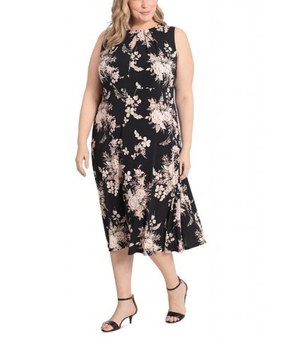 Plus Size Floral-Print Keyhole Sleeveless A-Line Dress Black/Taupe $51.23 Dresses