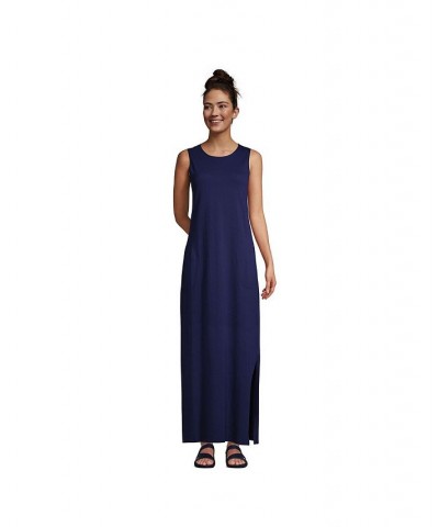 Women's Long Cotton Jersey Sleeveless Swim Cover-up Maxi Dress Blue $31.17 Swimsuits