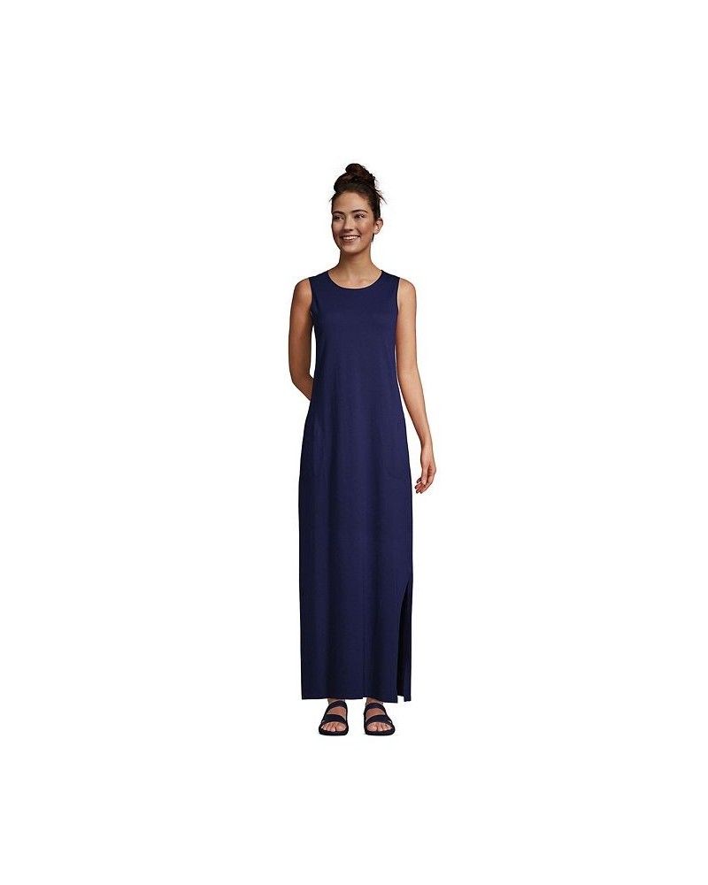 Women's Long Cotton Jersey Sleeveless Swim Cover-up Maxi Dress Blue $31.17 Swimsuits