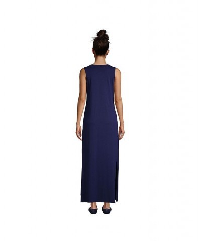 Women's Long Cotton Jersey Sleeveless Swim Cover-up Maxi Dress Blue $31.17 Swimsuits