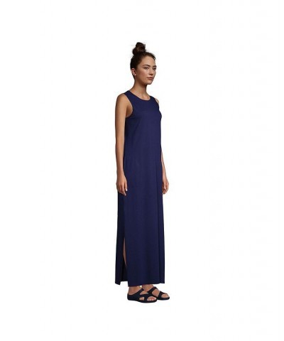 Women's Long Cotton Jersey Sleeveless Swim Cover-up Maxi Dress Blue $31.17 Swimsuits