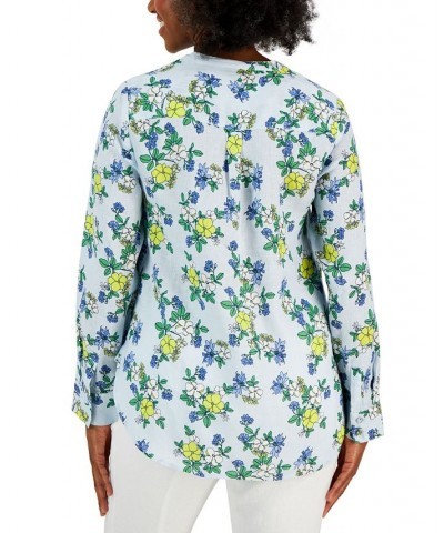 Women's Linen Printed Split-Neck Tunic Cerulean Sky Combo $29.35 Tops