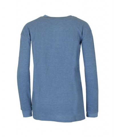 Women's Oversize Loose Fitting Waffle-Knit Henley Thermal Sweater Medium Blue $17.64 Sweaters