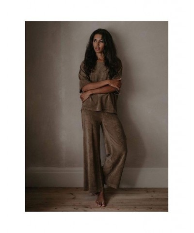 Women's Maternity Organic Cotton Wide Leg Terry Trouser Walnut $44.88 Pants