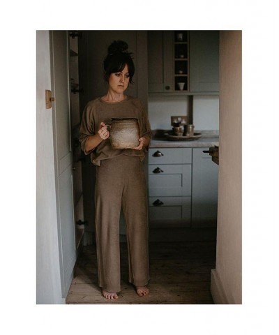 Women's Maternity Organic Cotton Wide Leg Terry Trouser Walnut $44.88 Pants