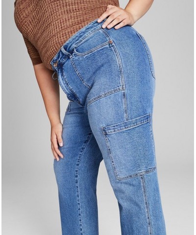 Trendy Plus Size Shacket Puff-Sleeve Top & Utility Jeans $18.13 Jeans