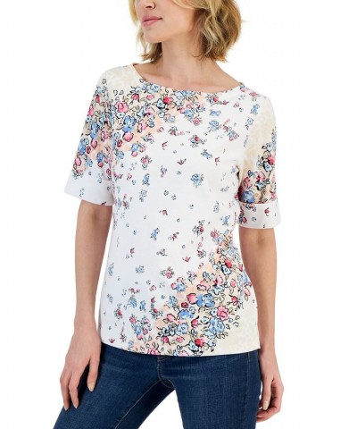 Women's Givery Garden Boat-Neck Elbow-Sleeve Top White $11.79 Tops