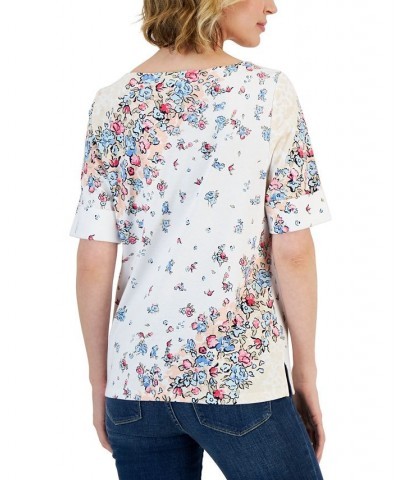 Women's Givery Garden Boat-Neck Elbow-Sleeve Top White $11.79 Tops