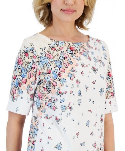 Women's Givery Garden Boat-Neck Elbow-Sleeve Top White $11.79 Tops