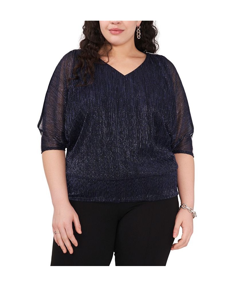 Plus Size Split-Sleeve Metallic Top Blue $44.50 Tops