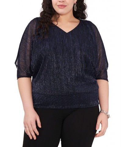 Plus Size Split-Sleeve Metallic Top Blue $44.50 Tops