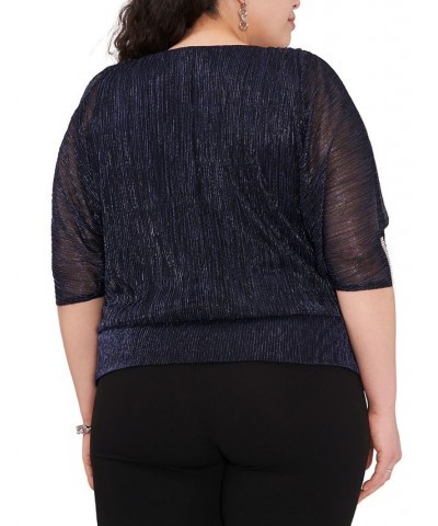 Plus Size Split-Sleeve Metallic Top Blue $44.50 Tops