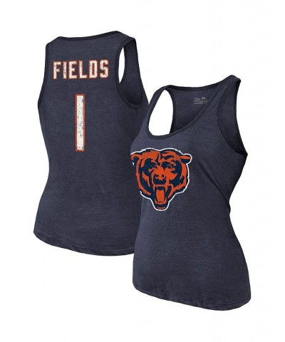 Women's Threads Justin Fields Navy Chicago Bears Player Name and Number Tri-Blend Tank Top Blue $26.46 Tops
