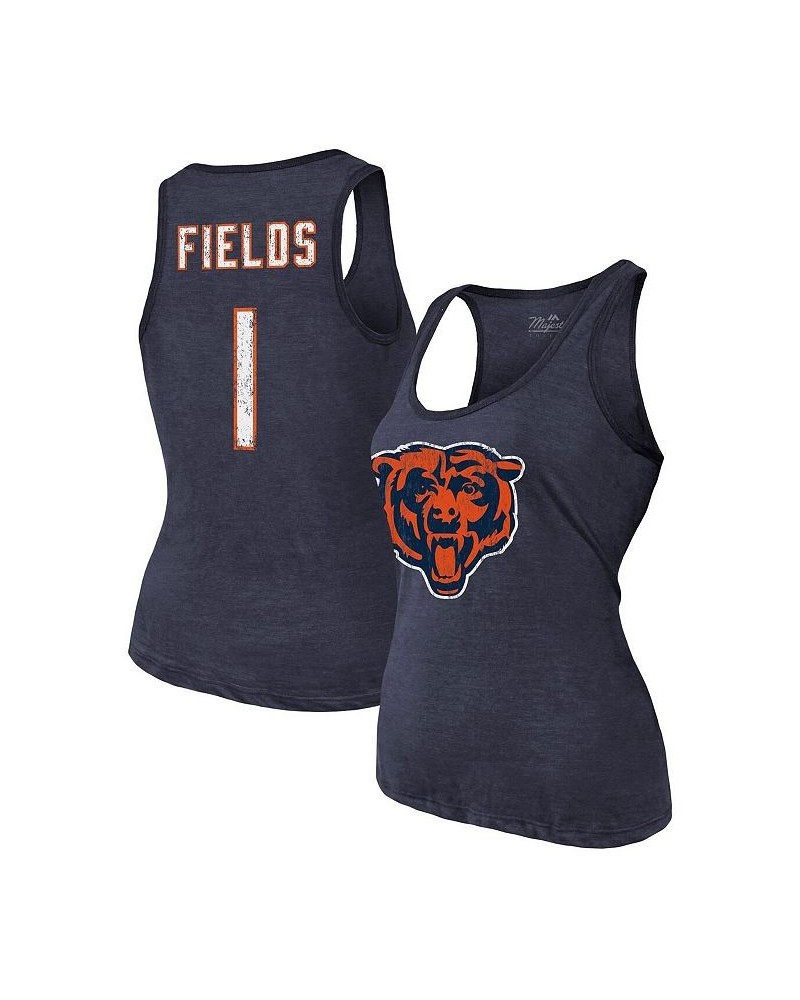 Women's Threads Justin Fields Navy Chicago Bears Player Name and Number Tri-Blend Tank Top Blue $26.46 Tops