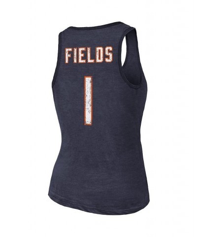 Women's Threads Justin Fields Navy Chicago Bears Player Name and Number Tri-Blend Tank Top Blue $26.46 Tops